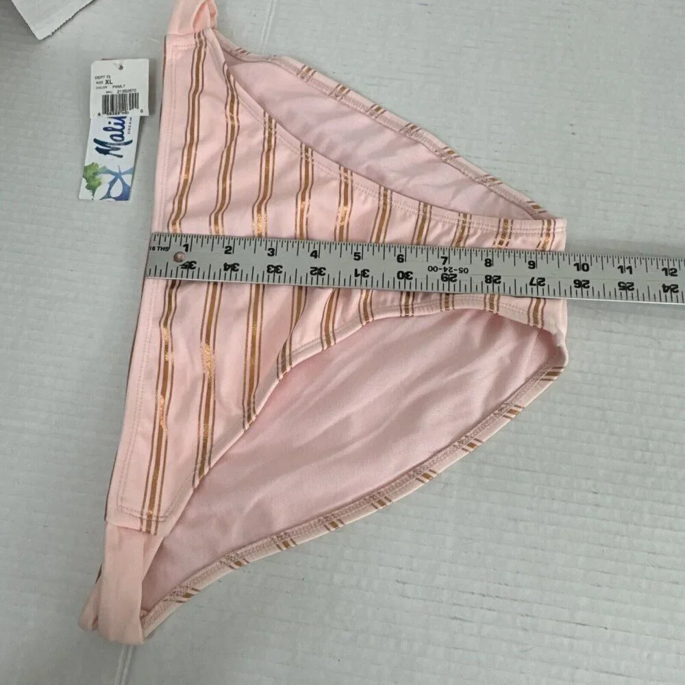 Malibu Dream Women's XL Bikini Swim Bottom‎ Pink Metallic Copper Striped New